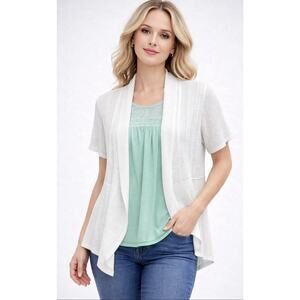 Notations Petite XL Made In The USA White Open Front Cardigan Short Sleeve Knit